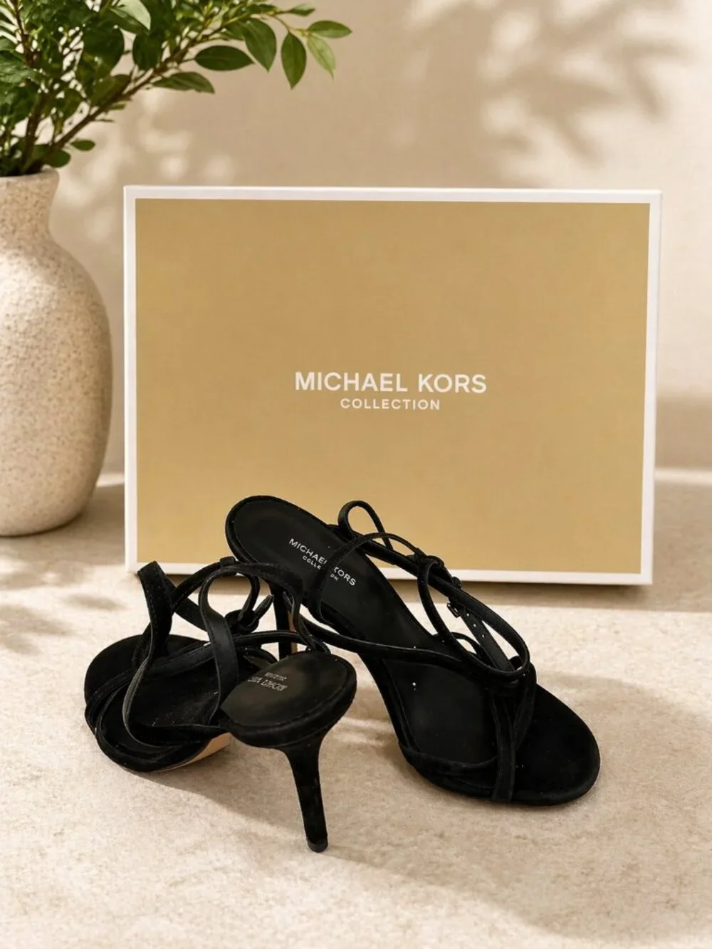 Michael Kors Black Strappy Heels Sandals Size 6 Worn Twice Elegant Minimalist - Picture 3 of 7